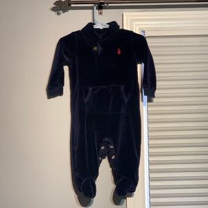 Ralph Lauren Velour Navy Blue Onesie, 6 Months